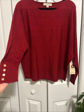 Venini Deep Red Crewneck Sweater with Gold Button Cuffs